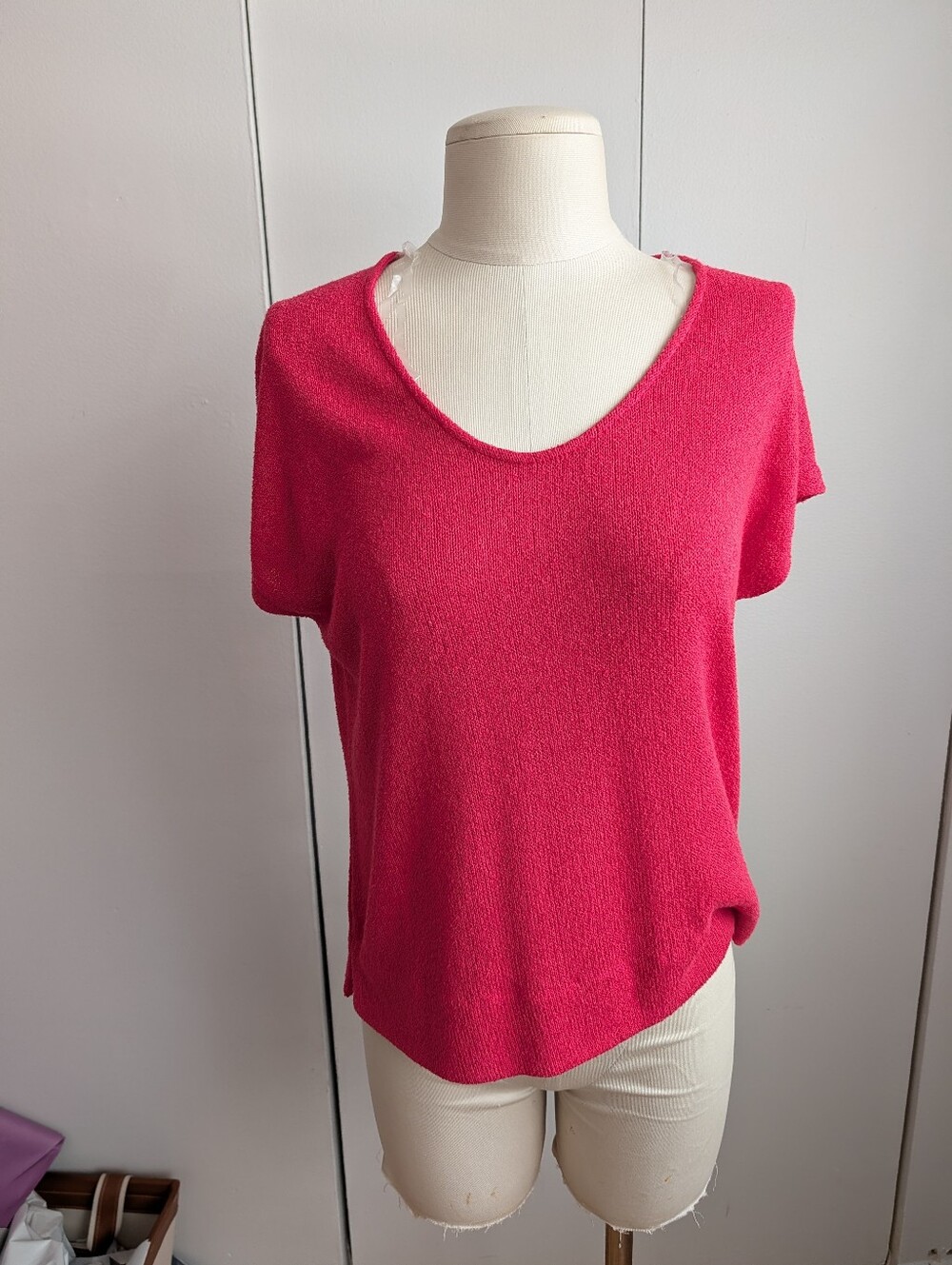 Pink V-Neck Short Sleeve Women's Top